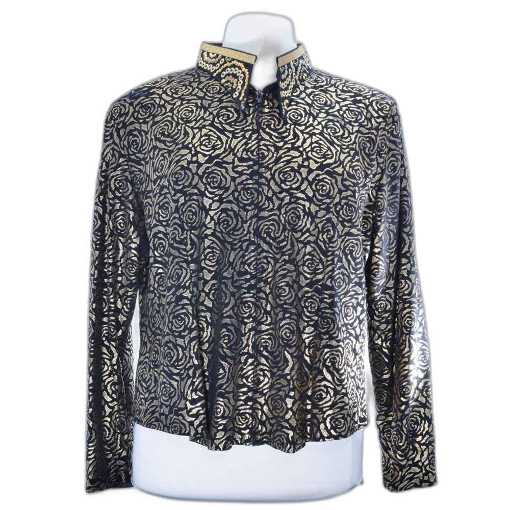 Lisa Nelle Black with Gold Roses Western Show Shirt